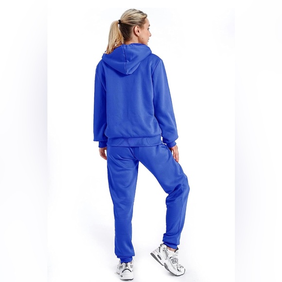 2 Piece Tracksuit Sherpa Fleece Lined Zip Up Hoodie & Joggers Royal Blue, NEW - Picture 4 of 11